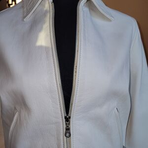 Elegant Cream Leather Jacket for Women